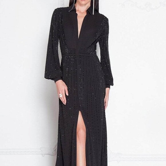 NWT Terani Couture 1812E6274 Shimmer Chiffon Evening Dress Black 18 - Picture 1 of 6